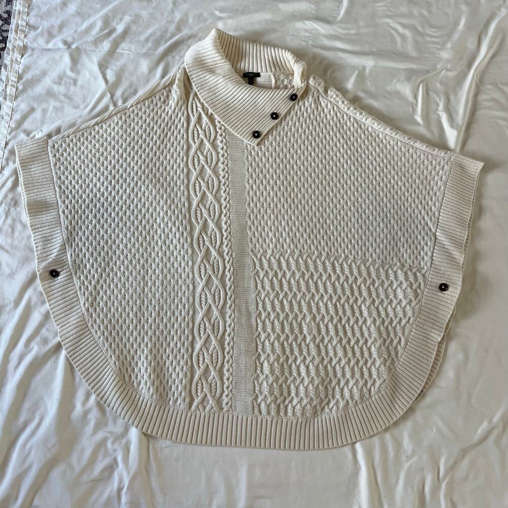Talbots Plus Size Cream Lambswool Blend Cable Knit Poncho Wmns 1X Quiet Luxury